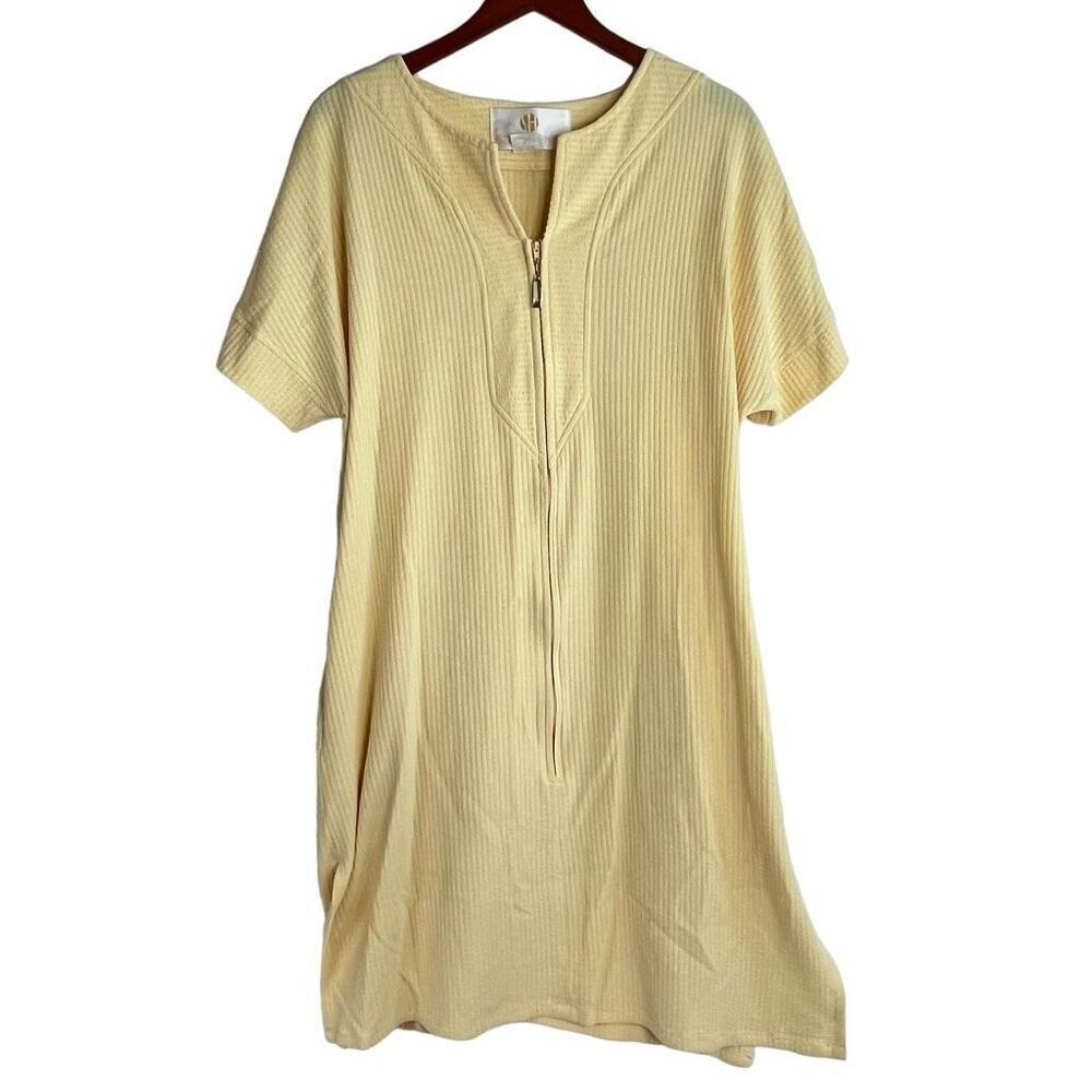 Stan Herman Womens Ribbed Short Sleeve Pajama Sleep Robe Yellow Size Large
